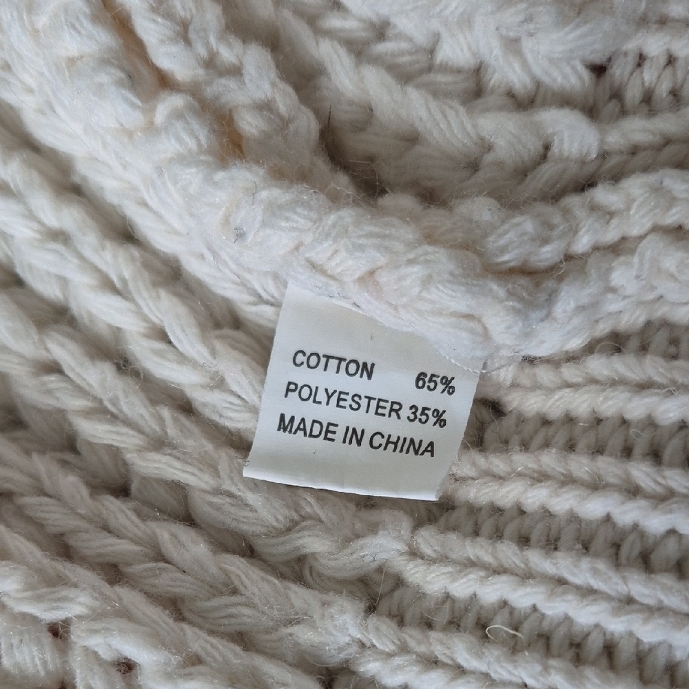 Cream/Off-White Cable Knit Cardigan with Puffy Sleeves - Picture 5 of 7